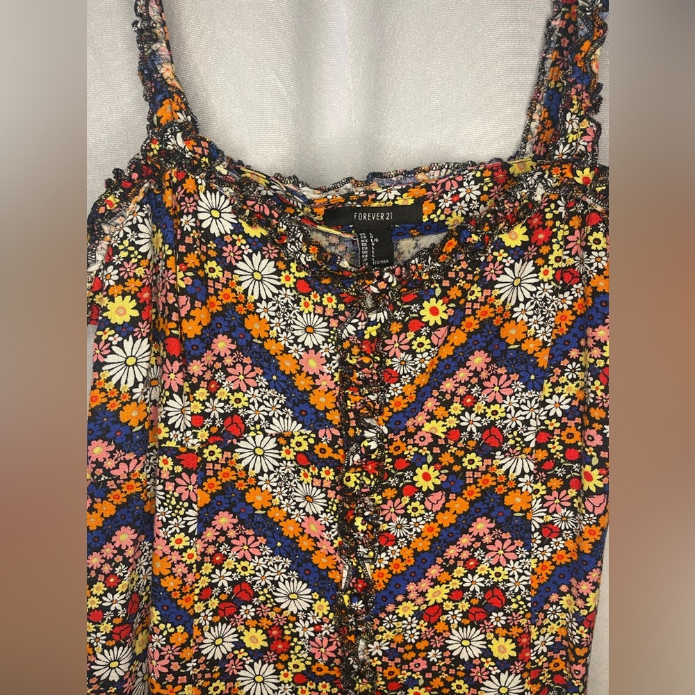 Forever 21 Mixed Daisy Print Mini Dress, Retro, Vintage 70s, Large